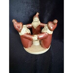 Santa Circled Ceramic Candle Holder Vintage Christmas Seasonal